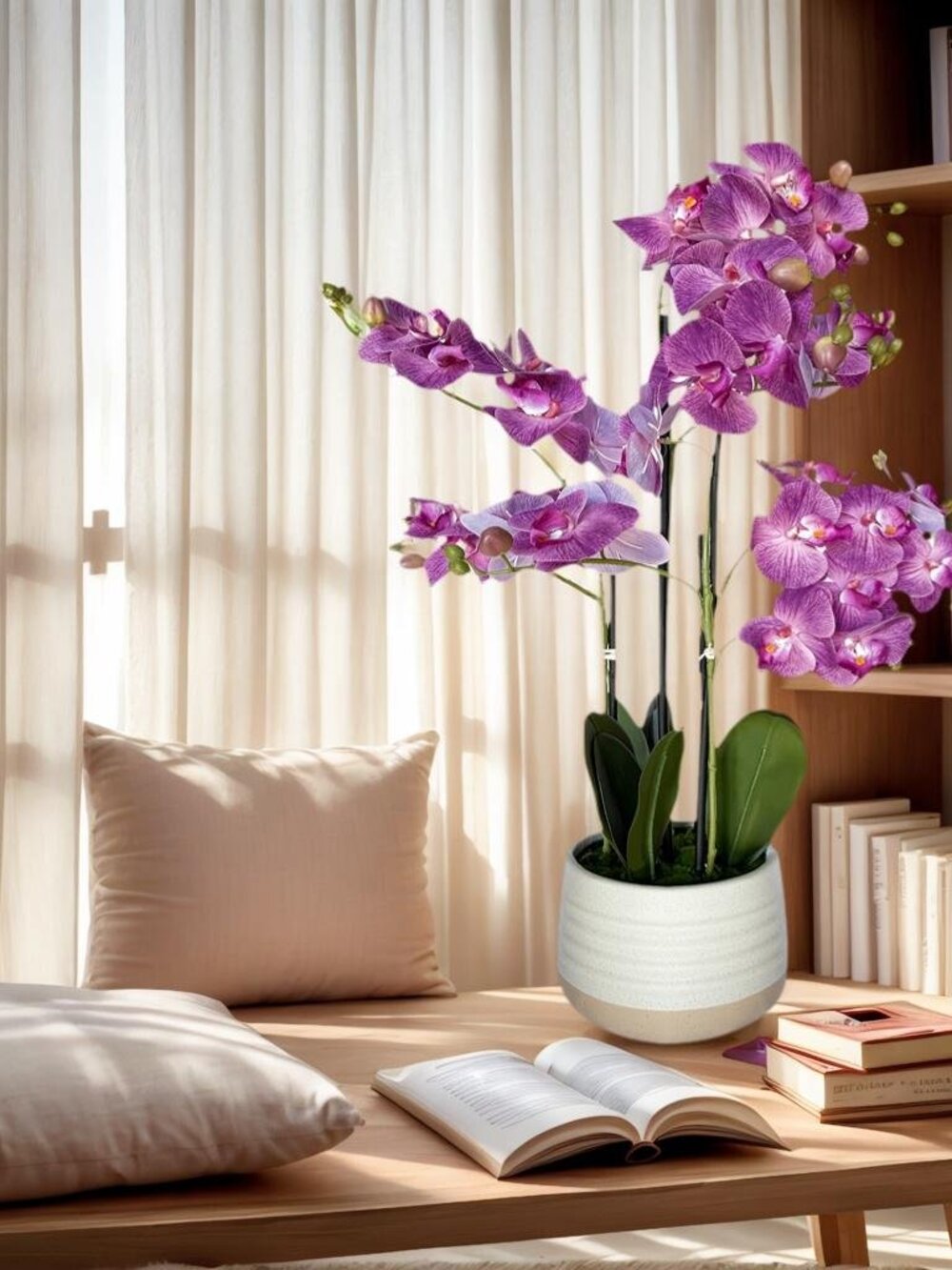 28" 4 Branches Fake Orchid Plant with Ceramic Planter Maintenance-Free Potted Fl - Picture 3 of 5